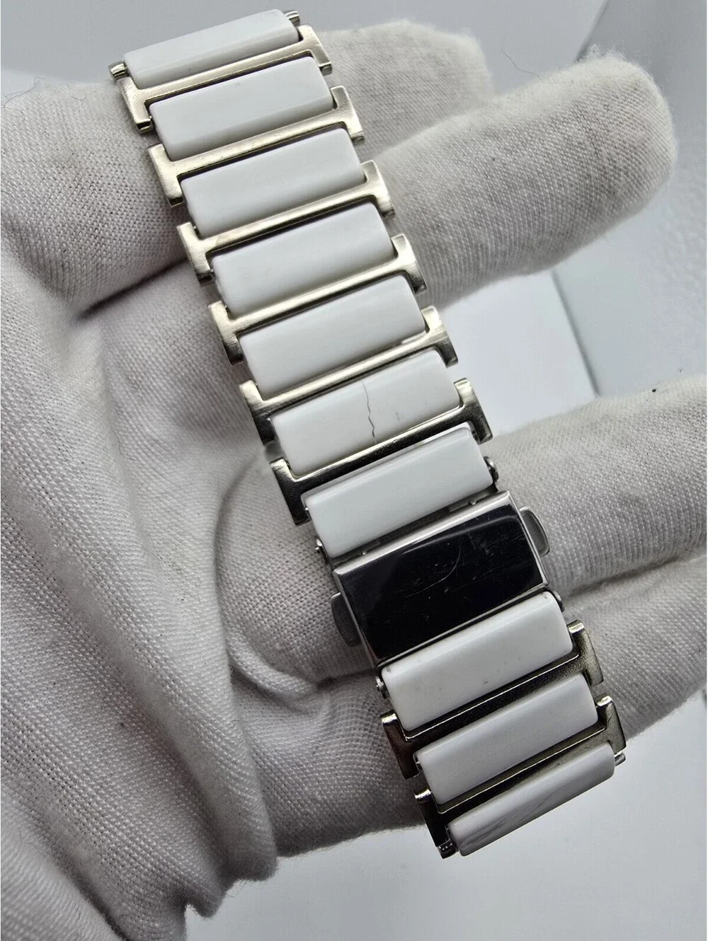 Feiwo Rectangular Quartz Watch White Ceramic Style Bracelet Crystal Markers